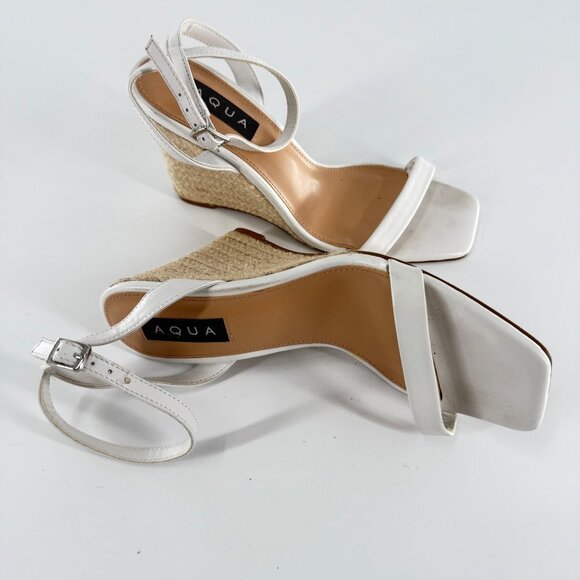 Aqua Ankle Strap Espadrille Wedge Sandals 7.5M, White - Picture 3 of 10